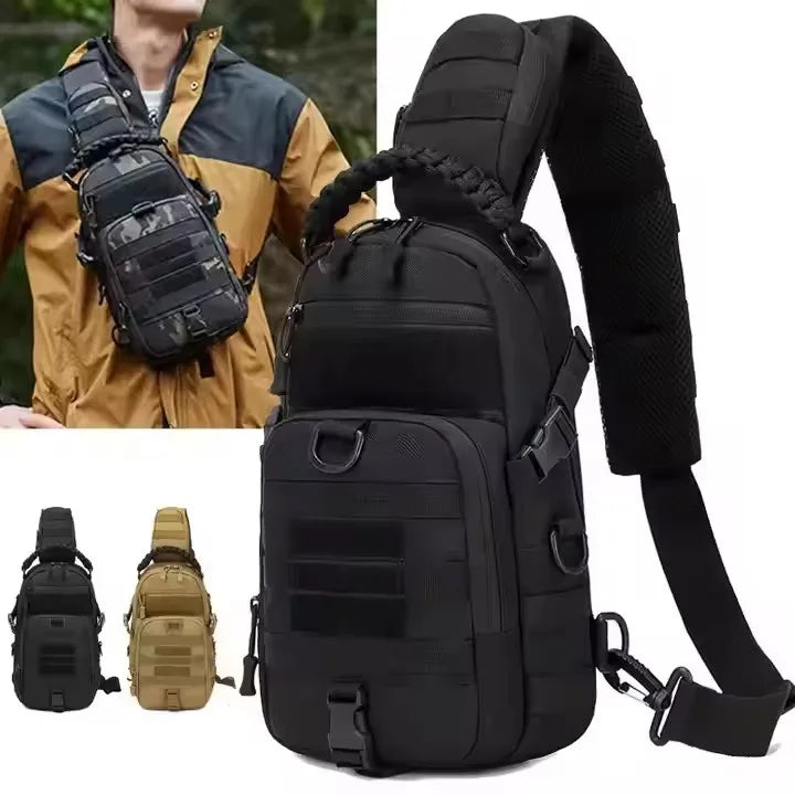 Men's Green Tactical Sport Crossbody Bag Waterproof Trekking Survival Tool with Zipper Closure Polyester Lining Fashion Style