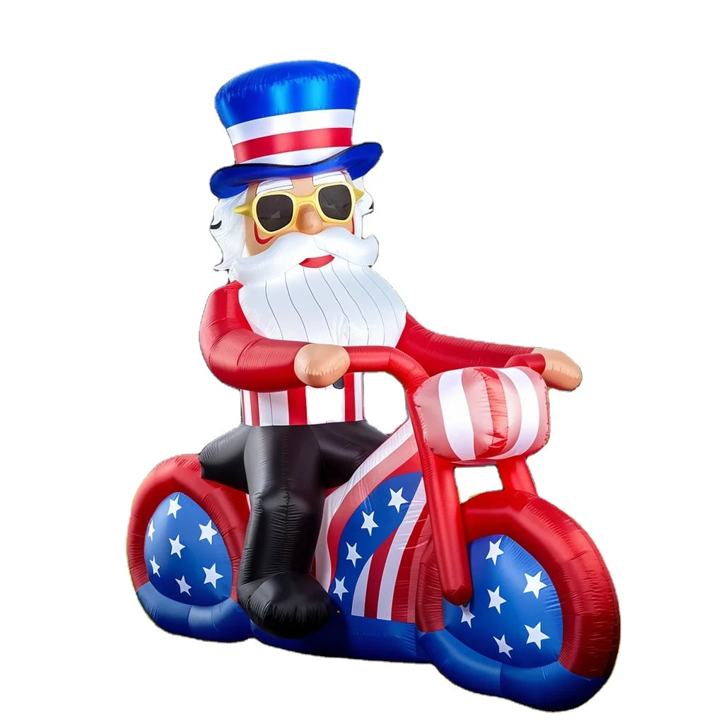 July 4th Patriotic White Blue Red Custom Logo Modern Polyester Inflatable Uncle Sam Flying Eagle Motorcycle Built-in LED Holiday