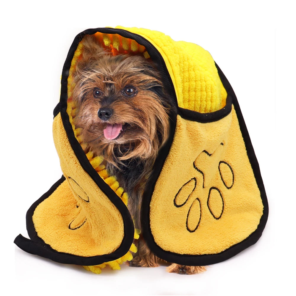 Factory Custom Washable Soft Microfiber Quick Drying Super Absorbent Pet Cat Dog Chenille Shammy Bath Towel with Hand Pockets