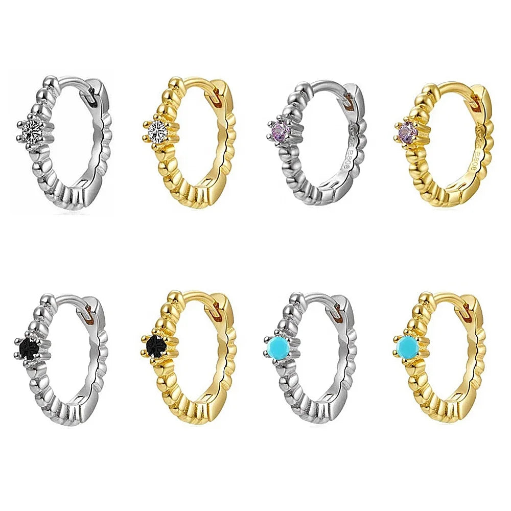 YHE0188 925 Sterling Silver Gold 8mm Huggies Colorful Zircon Clear Hoops Black Purple Circle Piercing Earring for Women MegaBDM