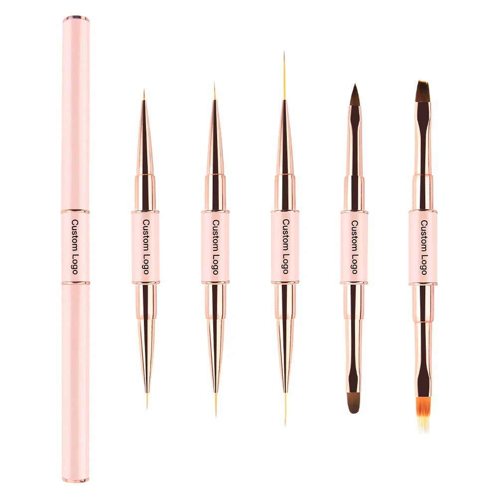 Hot Selling Poly Gel Brushes Pink Rose Gold  2 in 1 Detail Nail Art Brush Double-side Ombre Nail Liner Brush With Package Box