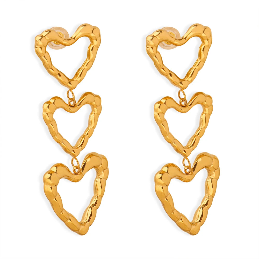 New Style Simple Personality Titanium Steel Gold Plated Irregular Heart Long Earrings Wholesale