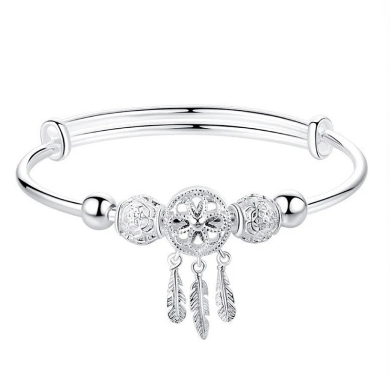 Simple Dream Catcher Bracelet 999 Silver Plated Open Bangle Children's Hand Jewelry Party-Wear Wholesale