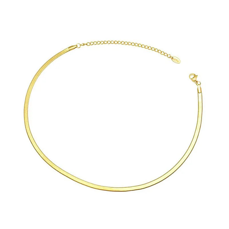 18K Gold Plated Snake Chain Choker - Ins Fashion Herringbone Flat Necklace for Women 16"+2" Adjustable