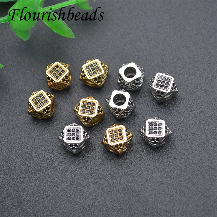 Flourishbeads Anti Fading Gold Plated Rhodium Plated Geometric Micro Pave Zircon Spacer Beads for Bracelet Making