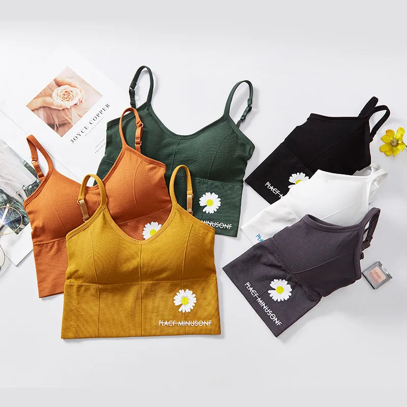 Customized Tank Top KKU# Wholesale Sports Bra Small Daisy Pattern Comfortable Breathable Seamless U-Shaped Back Yoga Wire Free