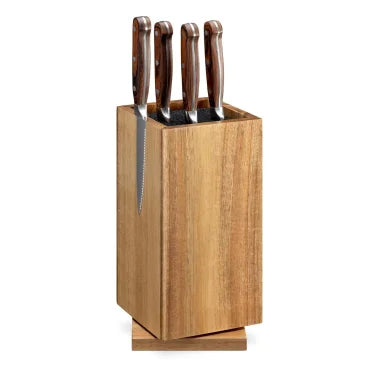 Rotary wood knife block magnetic universal stand no knives kitchen storage with plastic bristles and magnetic sides