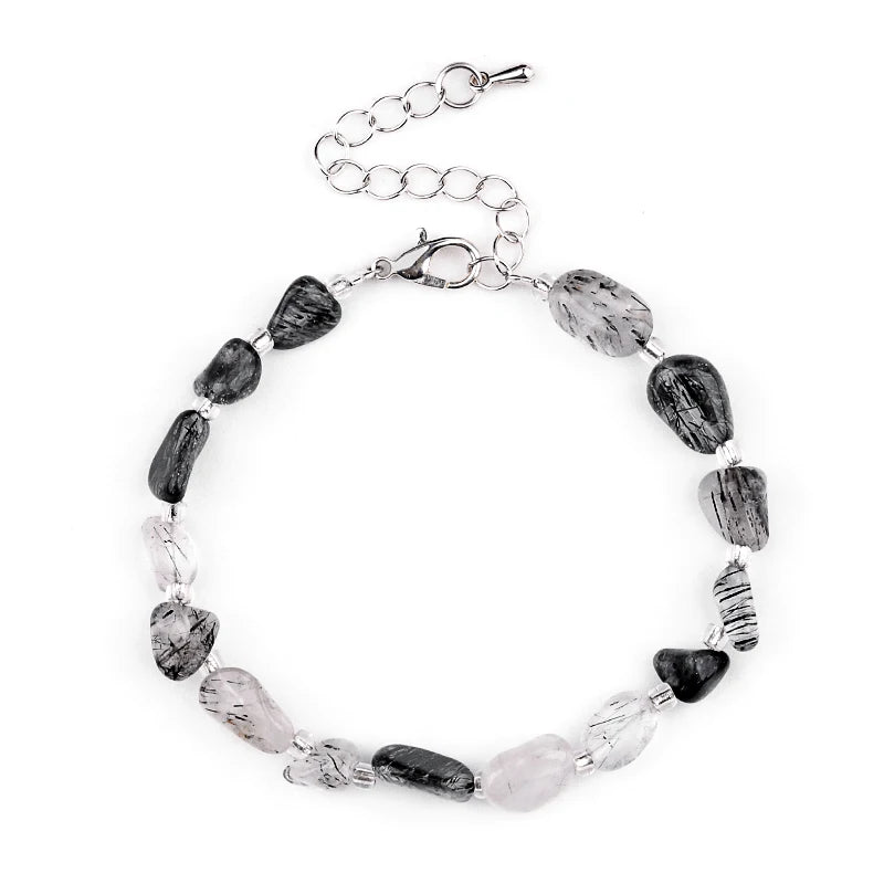 Hot Sale Irregular Black Quartz Rutilated Stone Beads Religious Style Bracelet Charm Fashion Unisex Bracelet As Gift Selection