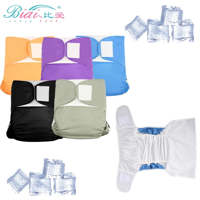 Summer Magic Tape XL Ice Silk Cloth Lining Adult Washable Cloth Diaper Reusable Double Leakproof Diaper Hook and Loop Adjustable