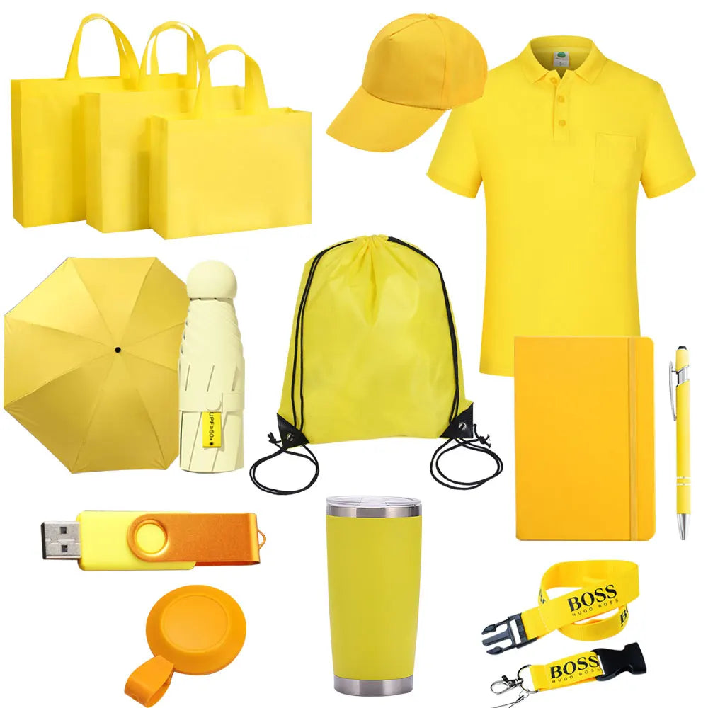 Custom Logo Corporate Gift Set Advertising Umbrella Hat Mouse Pad Book Pen Backpack U Disk Promotional Novelty Gifts Items Sets