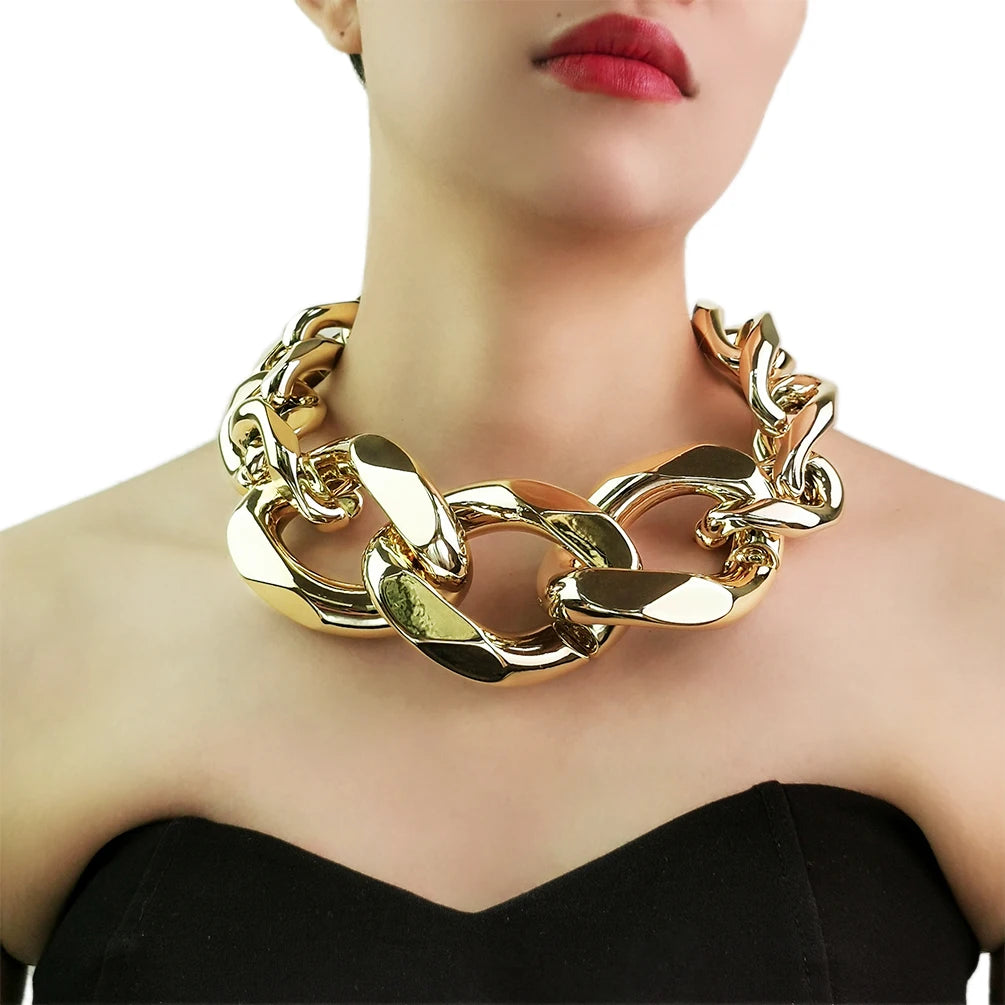 European and America Statement Chunky Collar Necklace Smooth Geometric Punk Gold Plated Larger Choker Hip Hop Fashion Jewelry