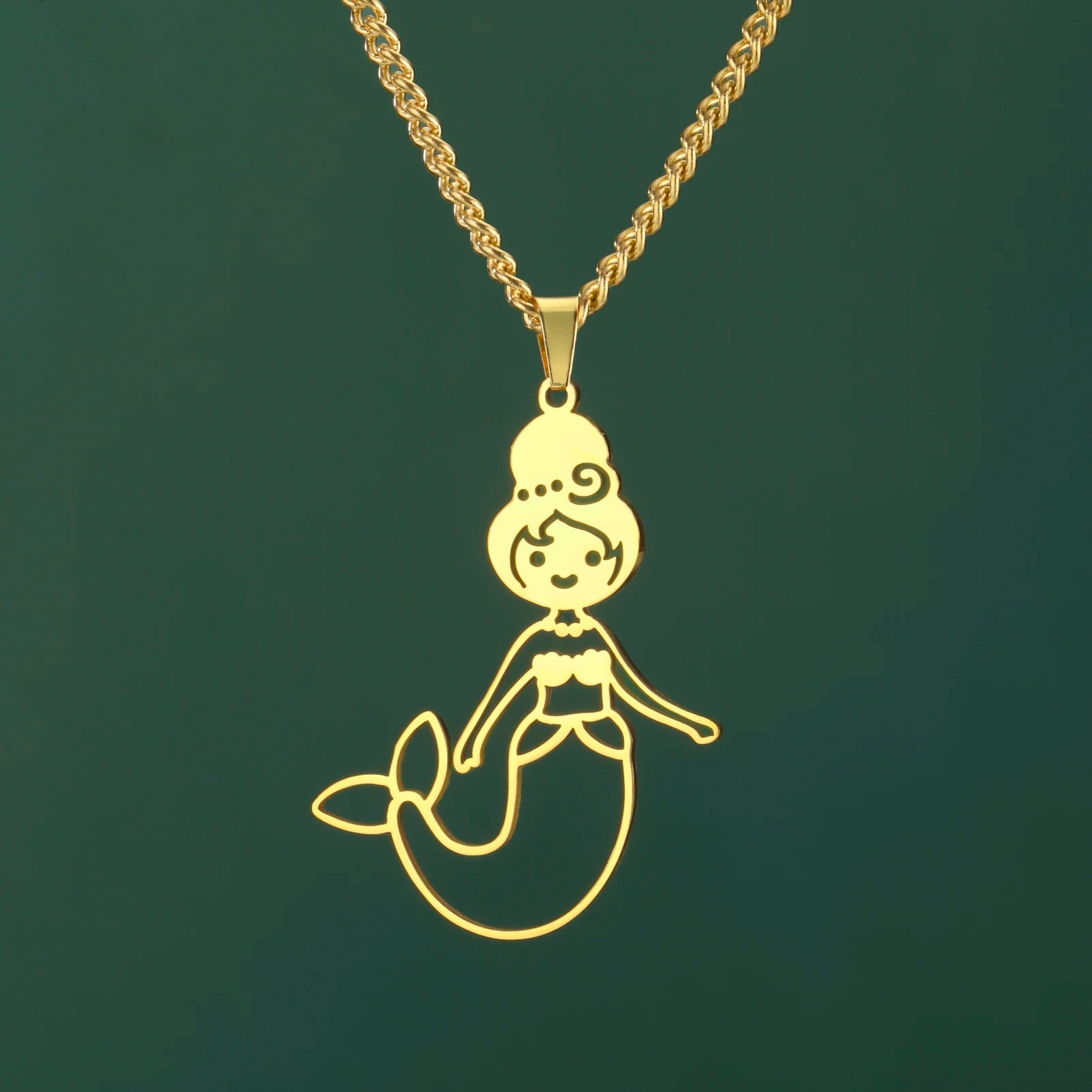 Myshape Cute Mermaid Necklace Magic Ocean Sea Stainless Steel Pendant Link Chain Gift for Woman Man Fashion Trend Jewelry