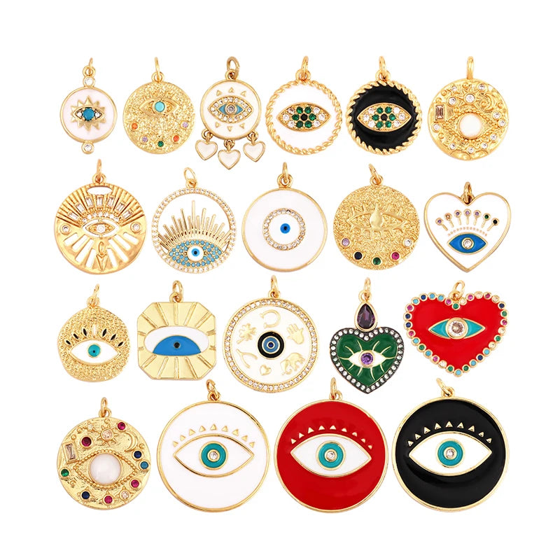 Enamel Evil Eye Charm Pendant18K Real Gold Plated Cubic Zirconia CZ Paved Jewelry Necklace Bracelet Accessories Supplies L29
