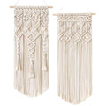 2pcs Ivory Macrame Wall Hanging Small Woven Tapestry Wall Art Decor Handmade Home Geometric Art Decoration for Apartment