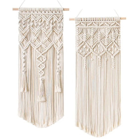 2pcs Ivory Macrame Wall Hanging Small Woven Tapestry Wall Art Decor Handmade Home Geometric Art Decoration for Apartment