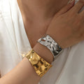 European American Fashion Wide Irregular Hand Polishing Cuff Bangle Bracelet for Women Textured Titanium Statement Jewelry  Gift