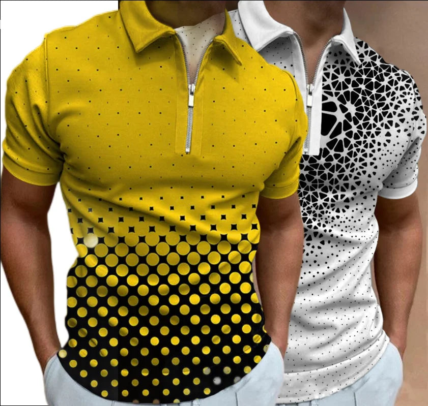 S-3XL European and American POLO Lapel New Casual Short-sleeved 3D Pattern Summer Daily Casual T-shirt Zipper Neckline