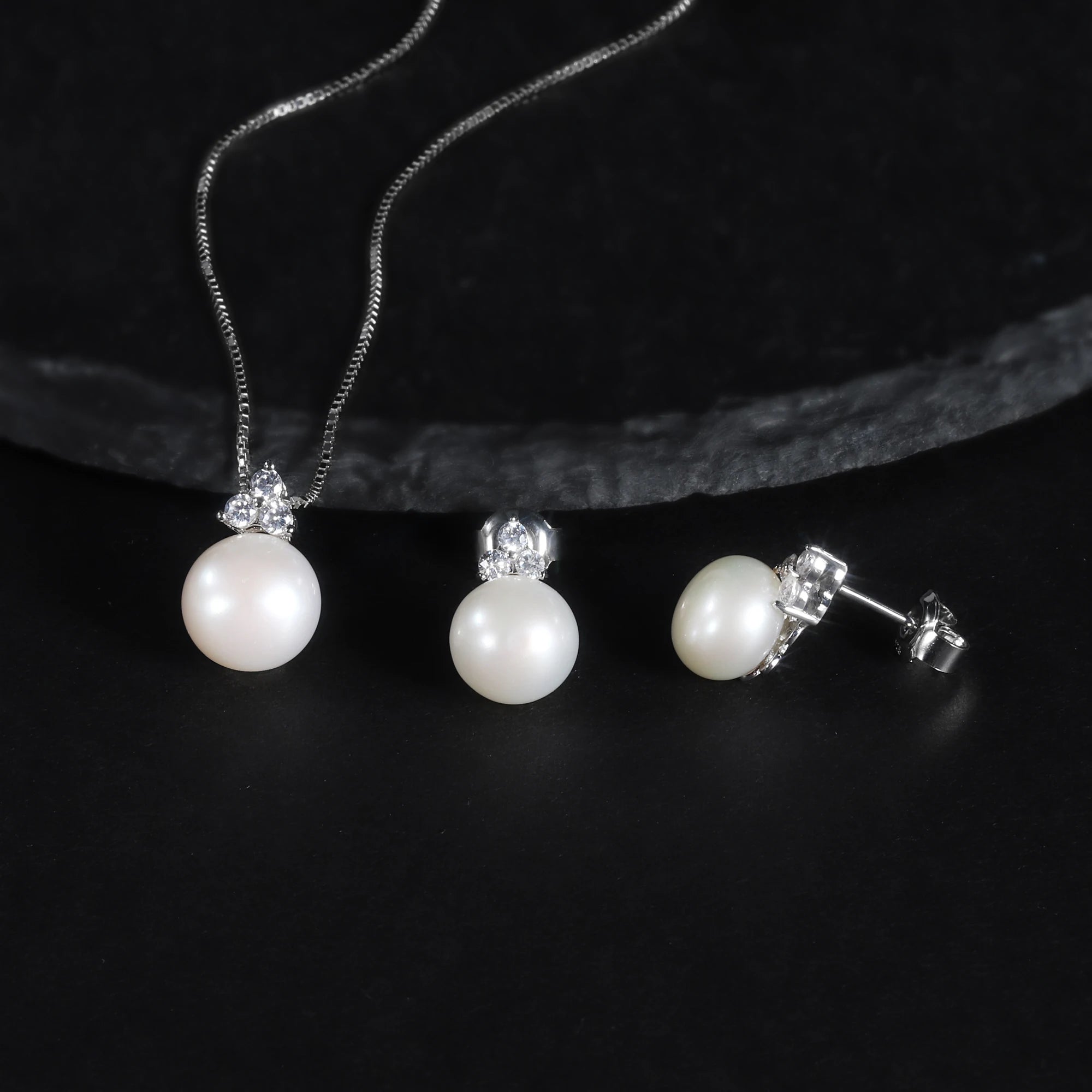 D1018 Abiding Fine Jewelry Cheap 9mm White Fresh Water Pearl Jewellery Silver 925 Necklace Sets for Women Wedding Set