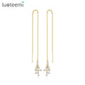 LUOTEEMI Fancy Simple CZ Long Earrings Wires for Jewelry Cubic Zirconia Wire Earring for Women