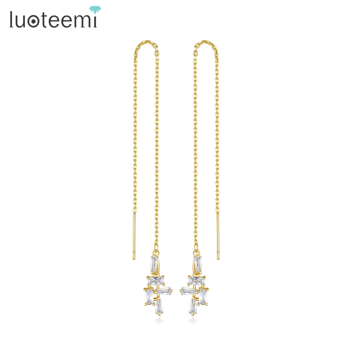 LUOTEEMI Fancy Simple CZ Long Earrings Wires for Jewelry Cubic Zirconia Wire Earring for Women