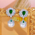 New Arrival Cubic Zirconia Green Water Drop Long Big Dangle Pearl Earrings for Women Luxury Wedding Bridal Jewelry Accessories