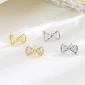 Simple 925 Sterling Silver Hypoallergenic 18k Gold Bowknot Stud Earrings for Women Girls