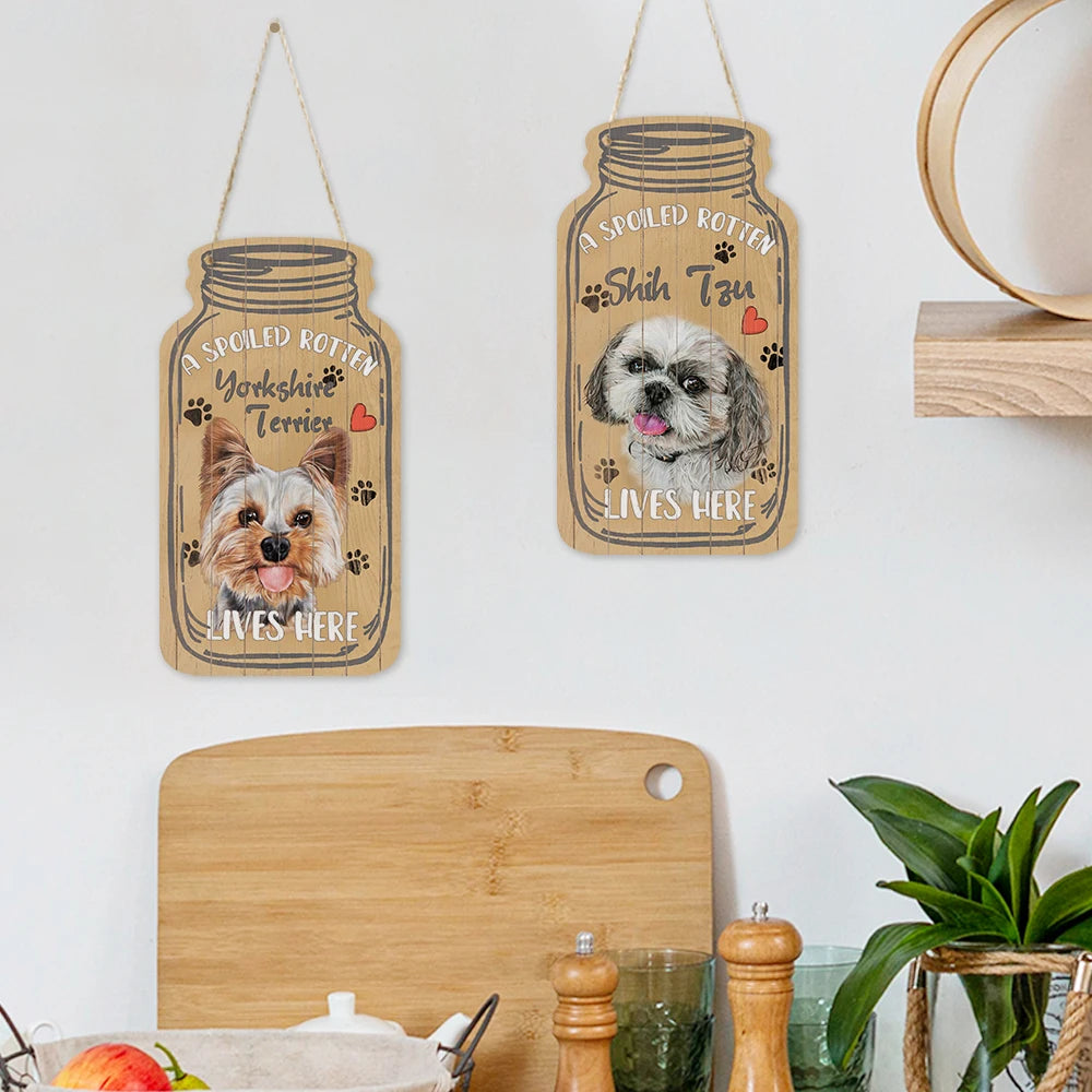 Putuo Decor Dog Mason Jar Shape Cute Wooden Plaque Sign Hanging Lovely Gift Wood Home Kennel Decor