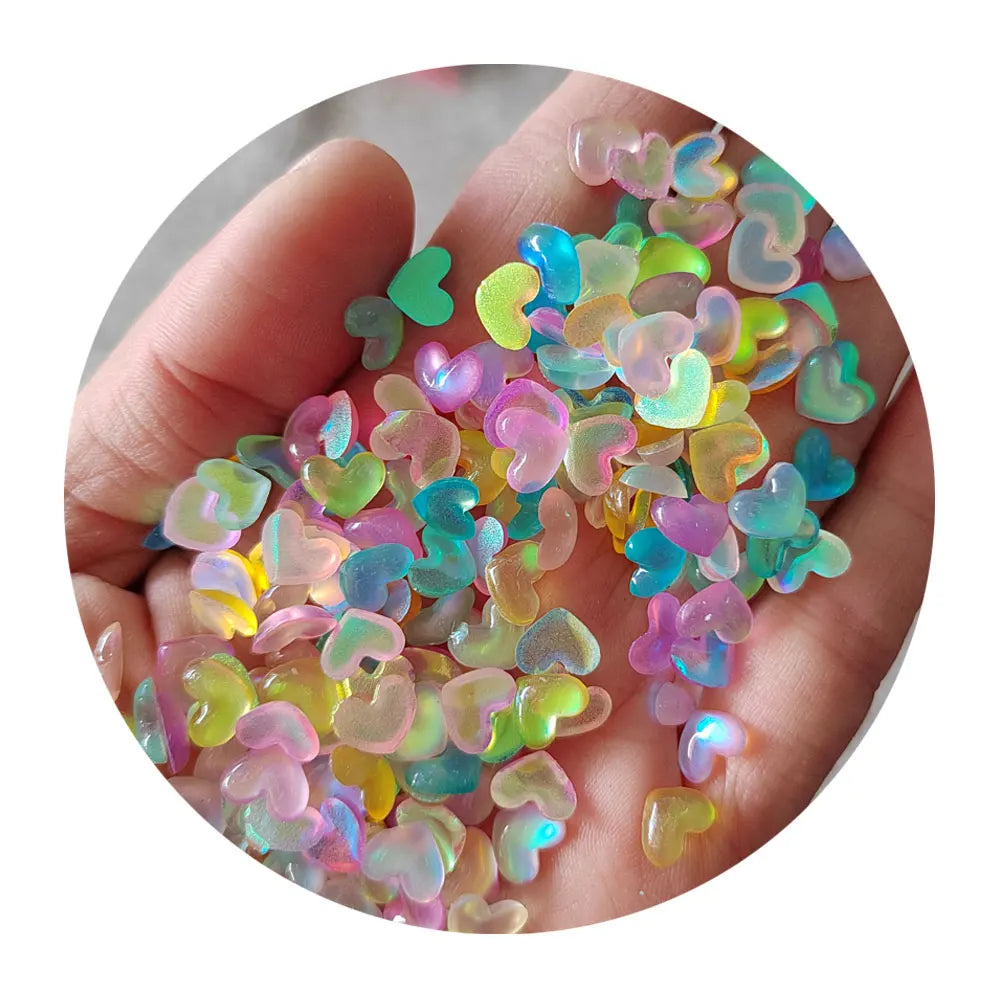 8mm Iridescent Heart Resin Cabochon Mini Nail Art Sticker Craft Mobile Phone Slime Embellishments