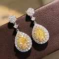 CAOSHI Luxury Female Crystal Yellow Stone Earrings Silver Color Hanging Drop Earrings Jewelry Wedding Long Dangle Earrings