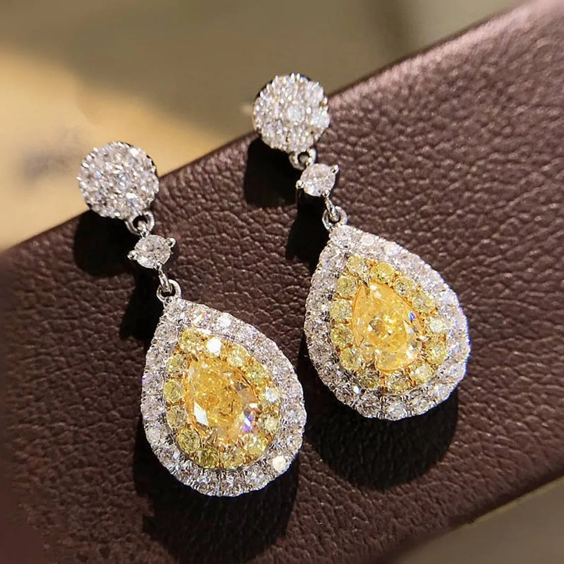 CAOSHI Luxury Female Crystal Yellow Stone Earrings Silver Color Hanging Drop Earrings Jewelry Wedding Long Dangle Earrings