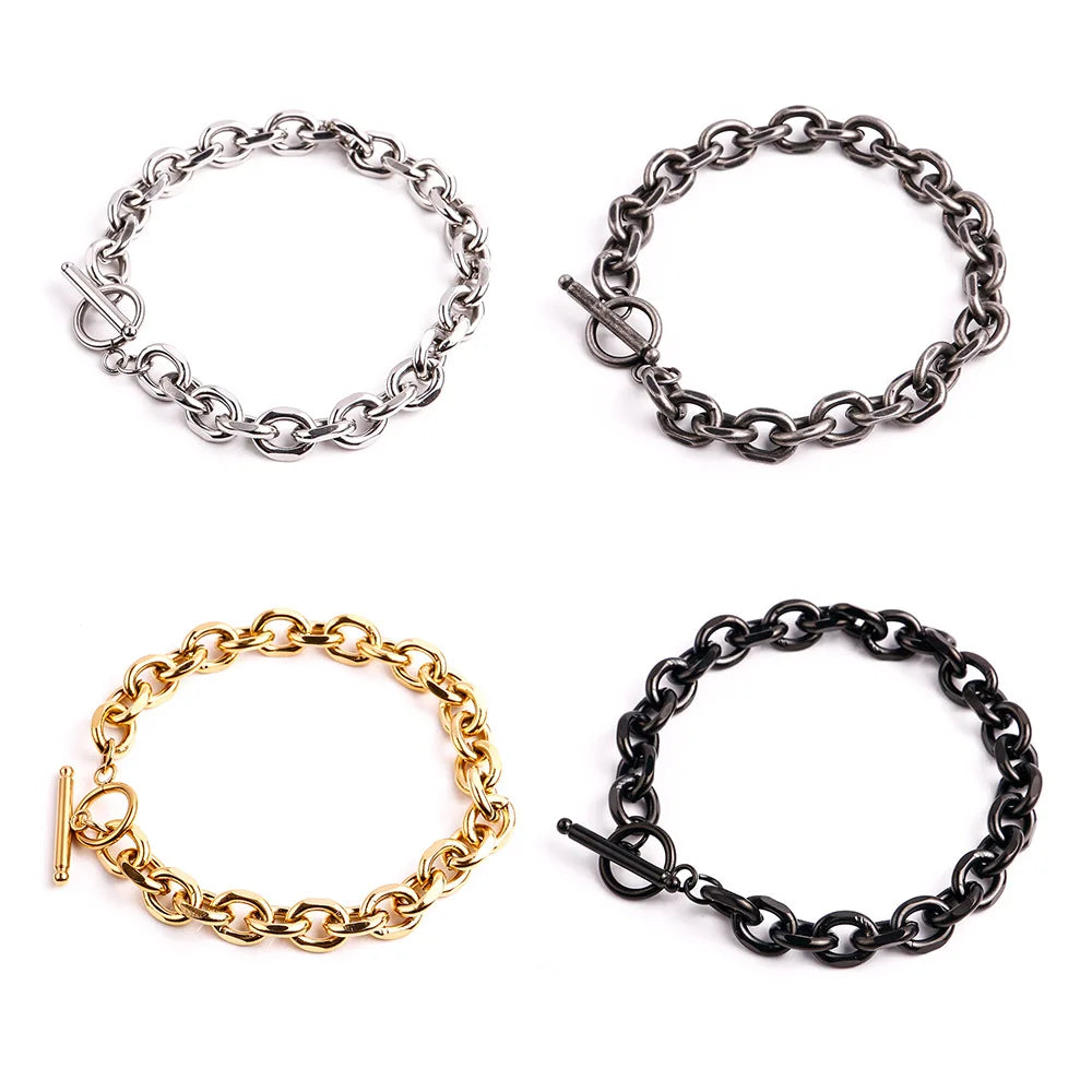Wholesale Women's 18K Gold Plated Chrome Stainless Steel OT Buckle Clasp Bracelet Couple Bracelet Gift Basic Stainless Chain