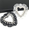Custom Brand logo Design White Black Heart Lace Crystal Pearl Rhinestone Patch for Bags