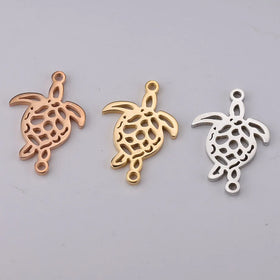 25.2x16.83mm Two Holes Connector DIY Accessory Stainless Steel Hollow Animal Turtle Shape Pendant Charms Pendant for Bracelet