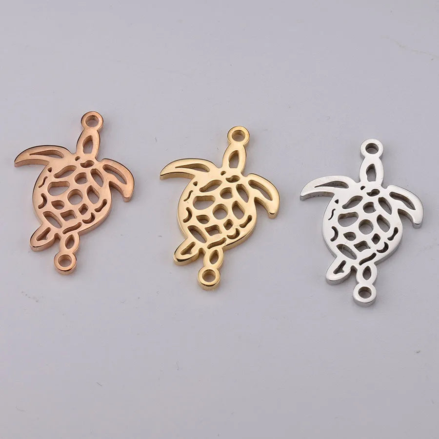 25.2x16.83mm Two Holes Connector DIY Accessory Stainless Steel Hollow Animal Turtle Shape Pendant Charms Pendant for Bracelet