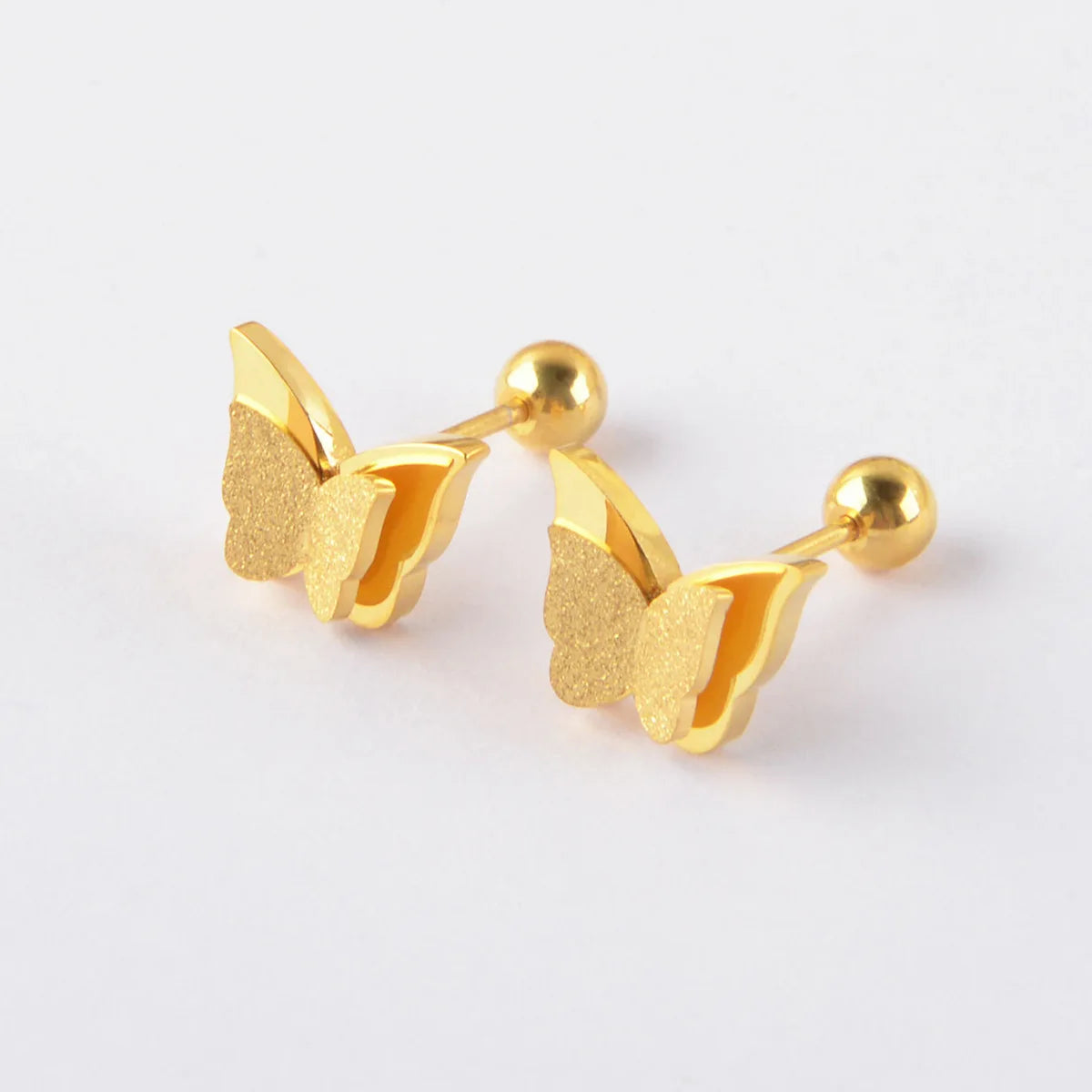 Wholesale Waterproof 18K Real Gold Plated Double Layer butterfly Frosted Stainless Steel Stud Earrings for Women