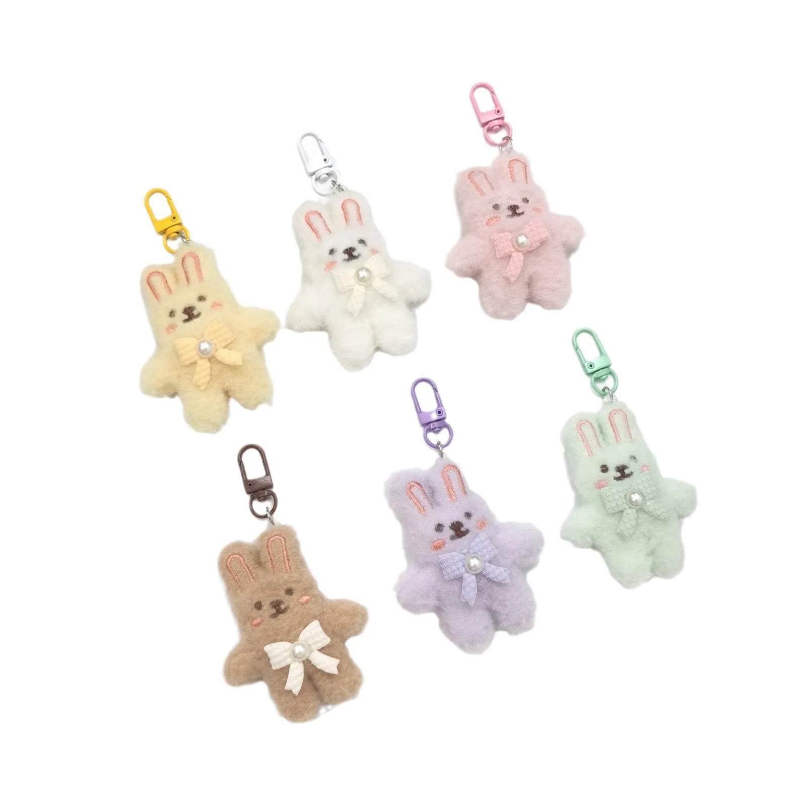 Kawaii Cartoon Peluches Plushie Plush Small Bow Pearl Rabbit Bunny Keychain Doll Tiny Stuffed Animals Plush Toys Bag Decoration