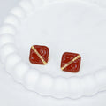 Ilona Wholesale Bulk Modern Geometric Stud Earrings 18K Gold Plated Copper Red Agate with Cuban Chain Earrings Office Jewelry