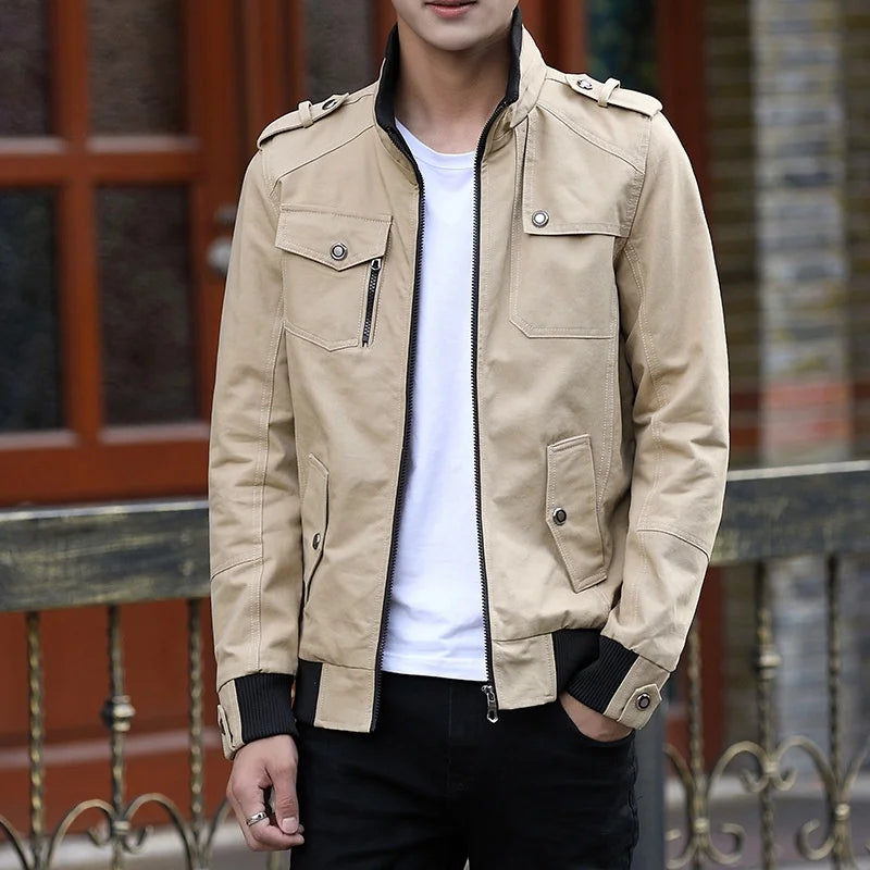 New Men's Cotton Stand Collar Workwear Jacket Casual Spring Autumn Coat for Men High Quality Wholesale Mens Outerwear