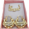 Qiuhan Stainless Steel Personalized Letter Heart Zircon Custom Name Pendant Necklace 30mm Twist Hoop Earrings Jewelry Set