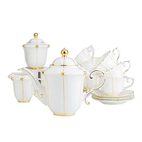 Lesale Customized Logo Printed Eco-Friendly Luxury Fine Bone China Tea Coffee Set Porcelain Gold Decal for Wedding