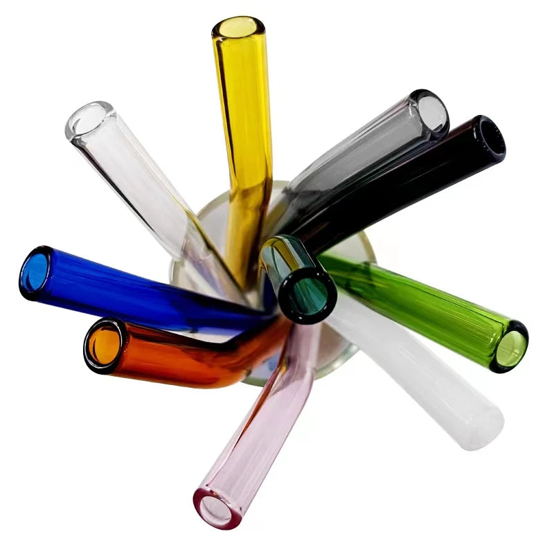 Glass Bubble Straw Colorful 10x230mm Custom Made Glass Straw Reusable Bent Straws Sedotan Kaca MegaBDM