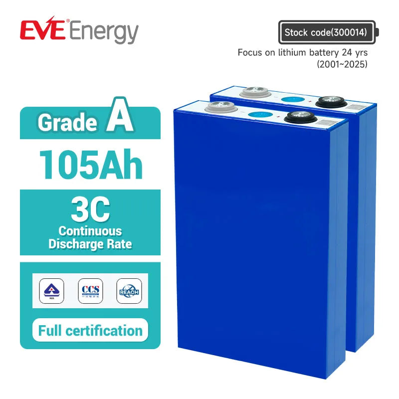 EVE EU Stock LF105 105Ah 4000 Cycles 3.2V LF105 60V Electric Scooter Battery Lithium Battery Lifepo4 Golf Carts