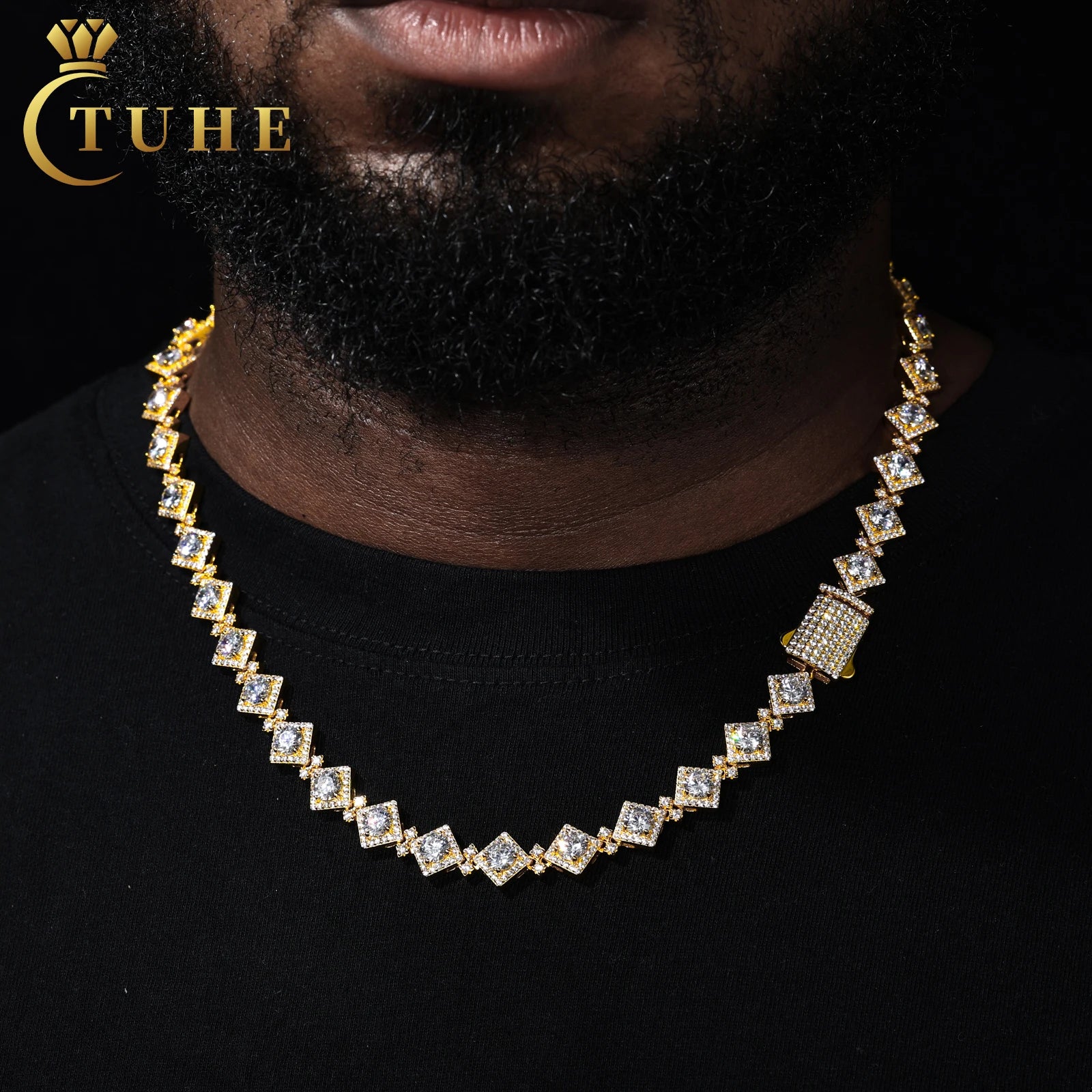 Fashionable Men Women Jewelry 11mm 925 Sterling Silver VVS Moissanite Diamond Iced Out Square Halo Link Tennis Chain for Party