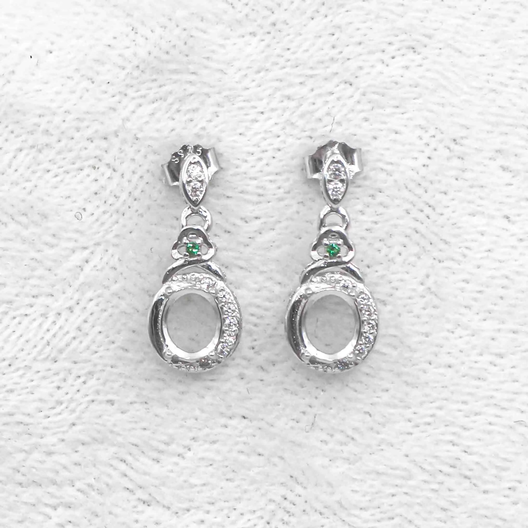 Sterling Silver 5*6mm Semi Mount Stud Eardrops Empty Frame Support Blank Setting S925 Base Without Center Stone DIY for Inlay