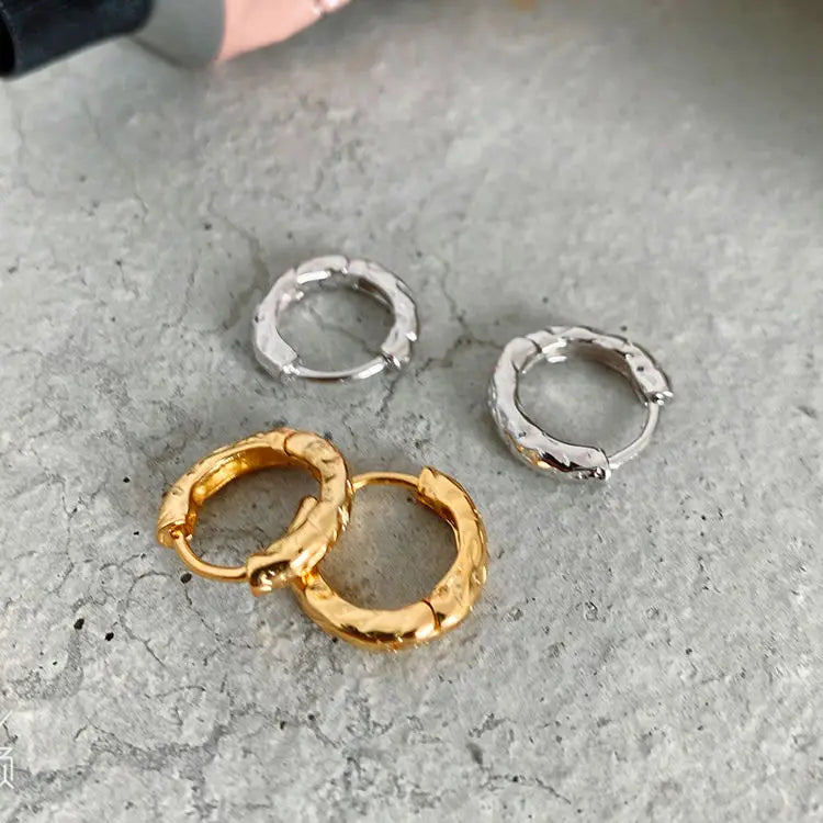 Unique 18K Gold Pleated 925 Sterling Silver Hoop Earrings