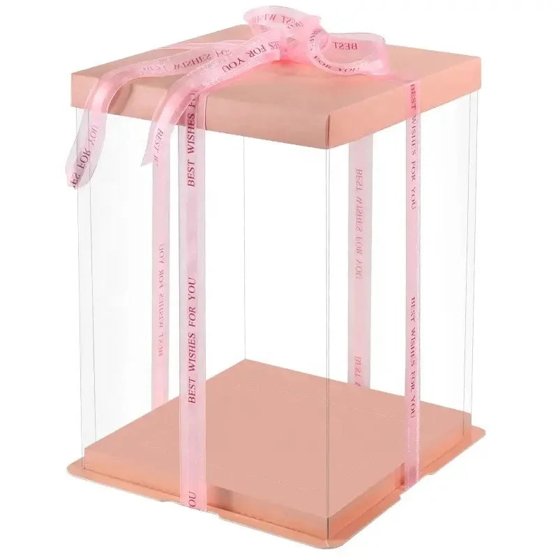 Factory Wholesale Luxury Plastic Transparent Cake Gift Box Pink White Golden Tall Ready to Ship Cake Boxes