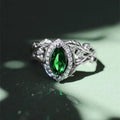 CAOSHI Eternal Jewelry Emerald Marquis Gem Leaf Lines Silver Weave Anillos Women Green Marquis Silver Leaf Rings Vintage Women