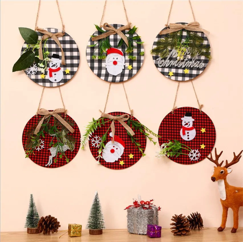 Christmas Decorations Door Sign Ornament Wood Plate Hanging Pendant Snowman Santa Reindeer Welcome Sign Farmhouse Wall Indoor