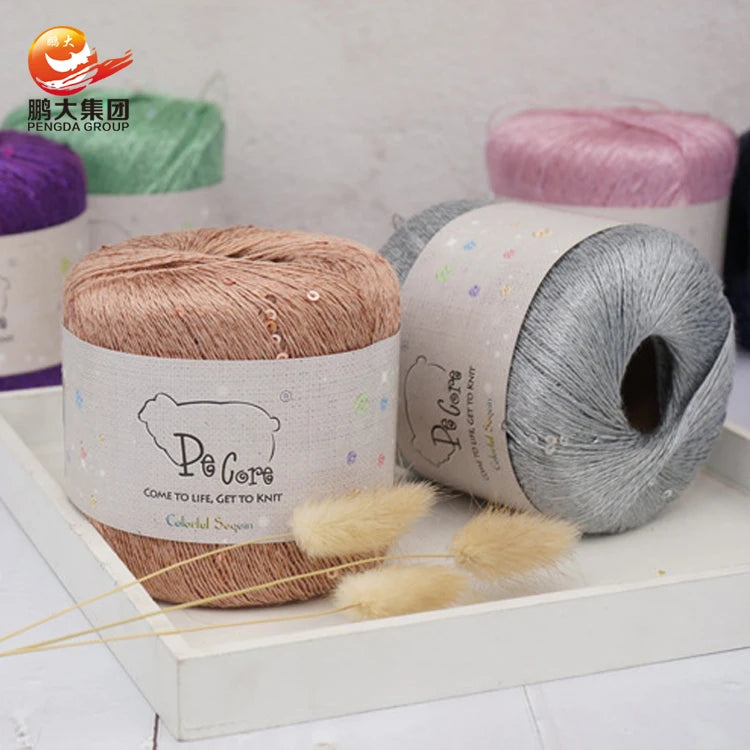 China Manufacturer Pengda Hand Knitting Weaving Fancy 3mm Bead Hemp Flax Jute Sequins Yarn