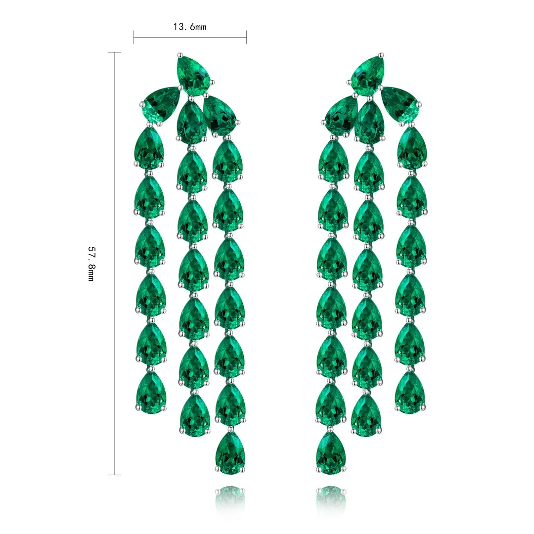 Luxury European American Style S925 Silver Pear Cut Lab Grown Emerald Drop Earrings Anniversary Gift Premium Elegant Fine